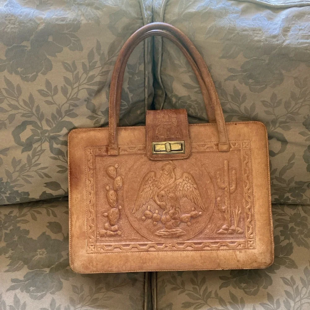 Vintage Mexican Leather Purse 👜 Tote - Picture 1 of 14